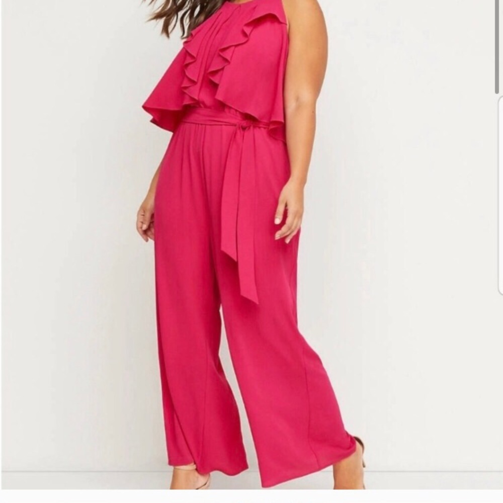 Lane Bryant NWOT ruffle hot pink jumpsuit